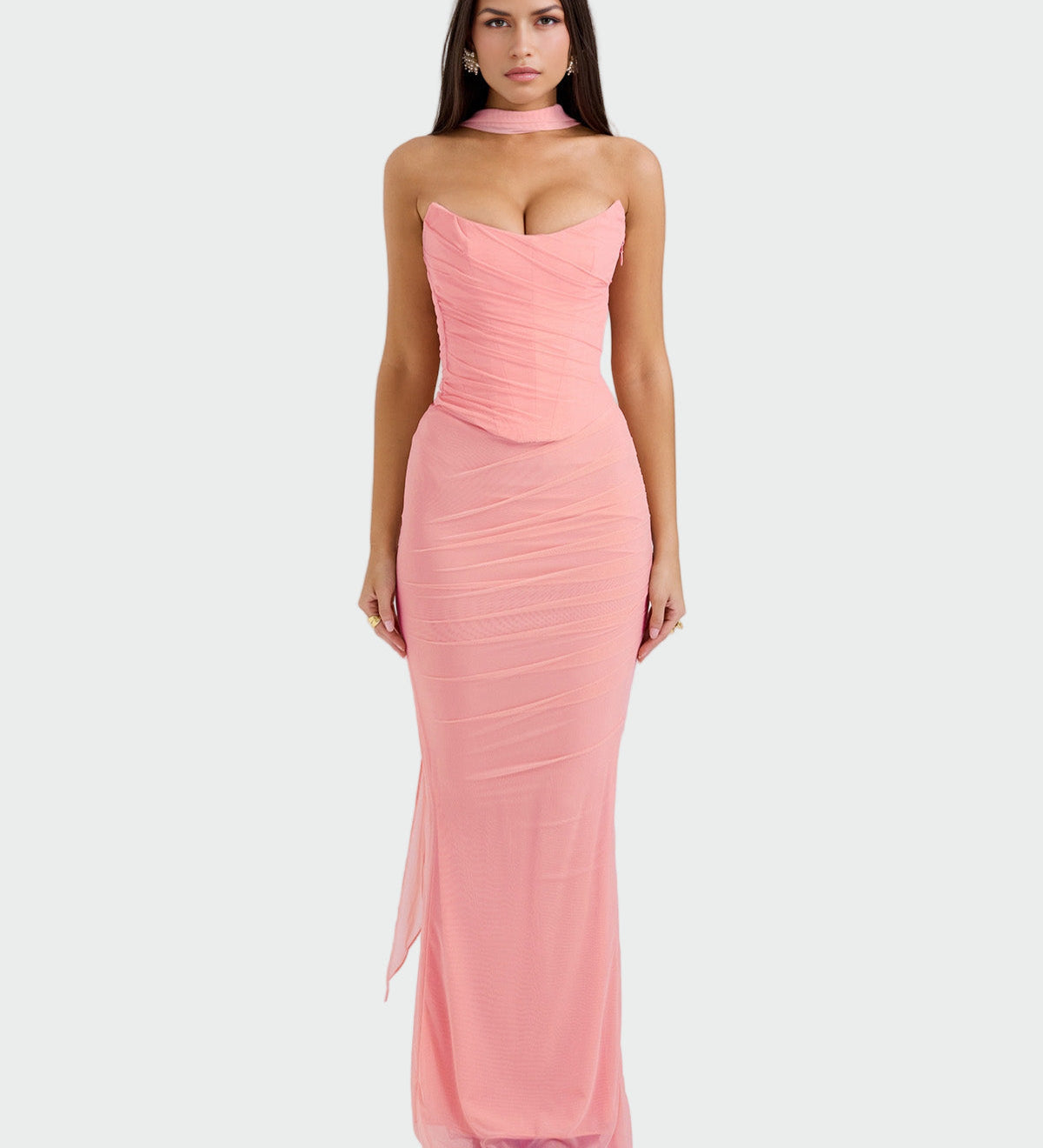 Laura | Dlouhé draperované šaty s korzetem na krk