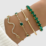 Liana – Sada náramků se zelenými krystaly a zlatými akcenty