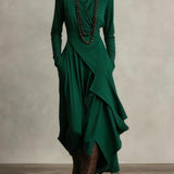 Karolína ❘ Asymetrické plisované maxi šaty s vysokým límcem