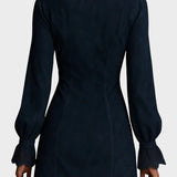 Estela | Krátké modré semišové šaty s krajkou