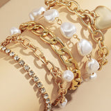 Sada náramků s kovovým řetězem a perlami