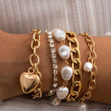 Sada náramků s kovovým řetězem a perlami