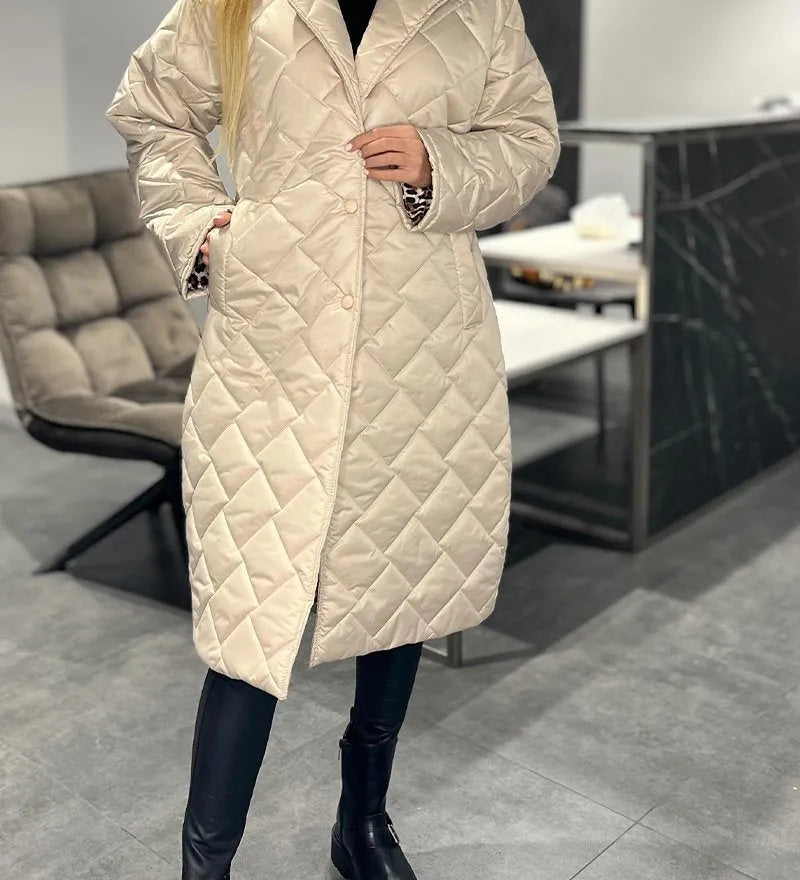 Ofira – Dvouvrstvý prošívaný kabát s leopardí podšívkou