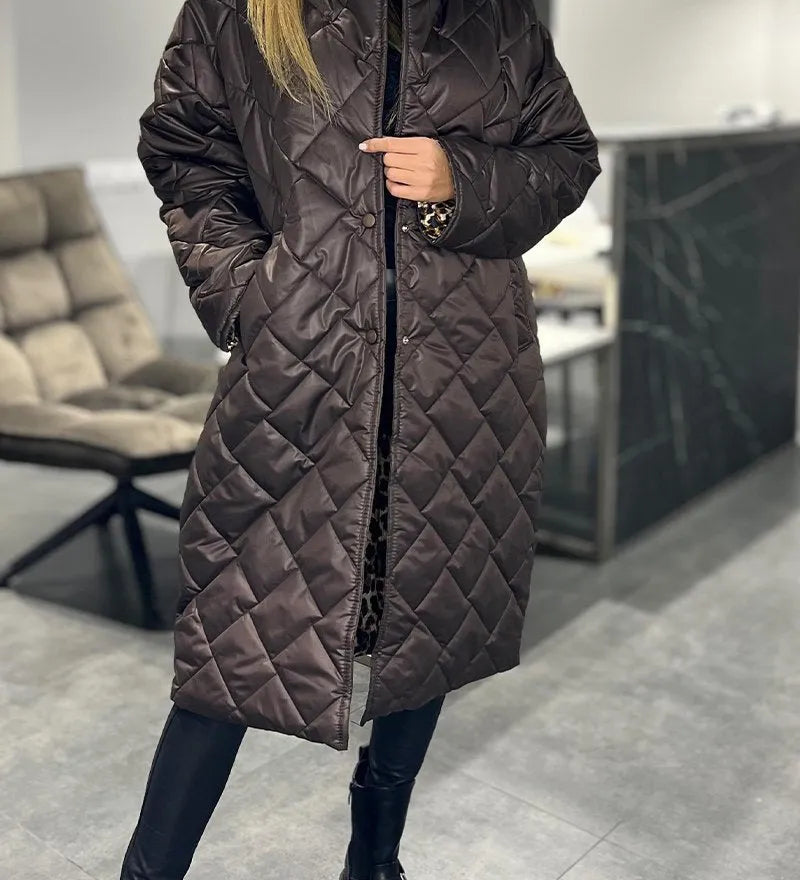 Ofira – Dvouvrstvý prošívaný kabát s leopardí podšívkou